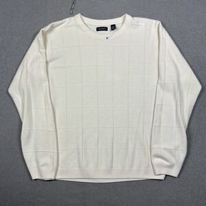 Consensus Acrylic Crewneck Sweater Pullover Mens XL Beige Checkered Knit